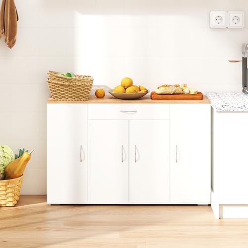 Amveya Mueble Auxiliar de Cocina, Aparador Cocina Blanco, Armario Blanco con 1 cajón y 4 Puertas - imagen 2