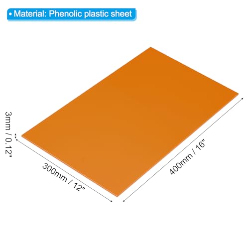 Image of PATIKIL Orange Phenolic Sheet, 1pcs 400x300x3mm Laminated Resin Plate Board PCB Sheet for Electrical Electronic Fixtures DIY and Crafts