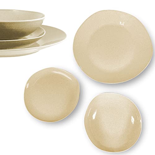 ARCA Servizio Piatti, Set Piatti Soho Beige 18 Pezzi | Piatti Colorati Ceramica, Set di Piatti Moderni | Piatti Irregolari per Set da Tavola Originale, 30 e 22cm