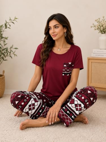 Image of LITZO Womens Night Suit || Printed Round Neck Short Sleeve Nightsuit Set | Pajama Set | Casual Night Dress for Women (L-25-27)