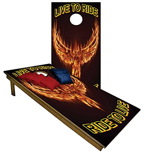 Premium Cornhole Set - Harley Biker Fans Eagle Tailgate Cornhole Boards w Set of 8 Cornhole Bags! 404