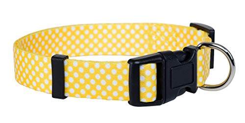 Native Pup Polka Dot Dog Collar, Adjustable for Small, Medium, Large Dogs, Cute Fabric for Boy, Girl (Yellow, Medium)