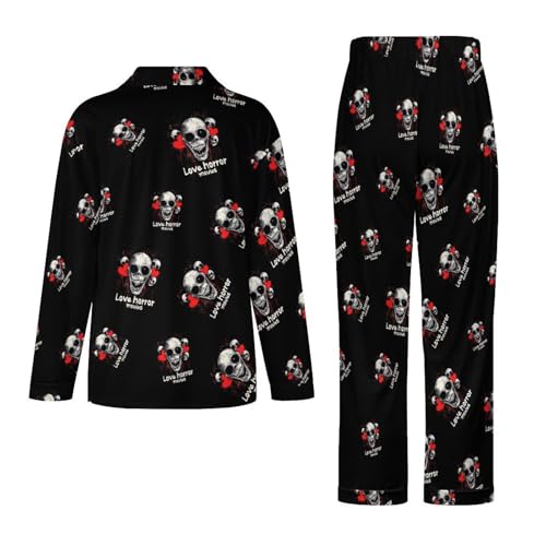 peiyeety I Love Horror Movies Printed Women's Long Sleeve Pajama Set Soft Lounge Pjs Sleepwear - Image 3