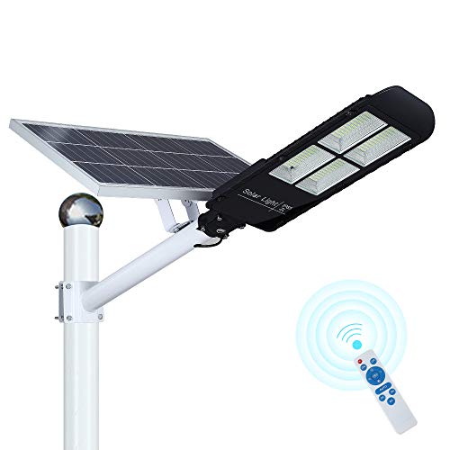 300w Solar Street Light Outdoor Dusk to Dawn, Flood Lights with Remote Control, 486 LEDs, Super Bright, Waterproof Security LED Pole Light for Yard, Garden, Pathway (Mounting Brackets Included)