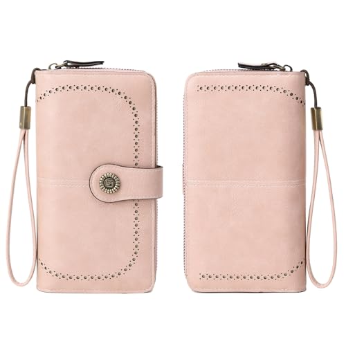 Image of Women's RFID Blocking Wallet Large Zip Around Leather Clutch with Wristlet | Large Capacity, 23 Card Slots, 2 ID Windows, Phone Holder, Soft PU Leather, RFID Secure, Coin Pocket, Checkbook Holder