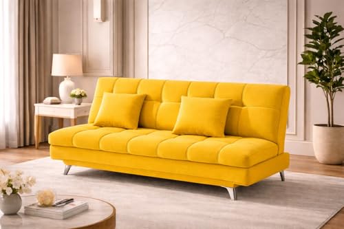 Image of Krancy 3-Seater Sofa Cum Bed for Living Room, Office & Home | Premium Fabric Sleeper Sofa Set with 1 Year Warranty | Comfortable Sofa for Guests, Lounge & Small Spaces | Yellow