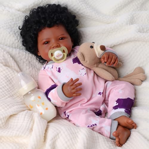 Muñeca Reborn Realista Bebé Negra 43 cm con Kit de Alimentación miniatura 5