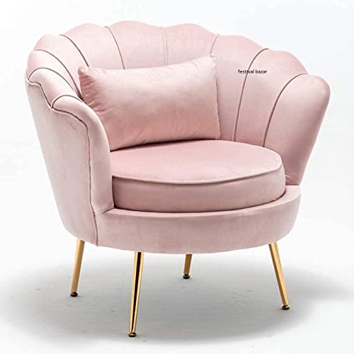 Image of Living Room Vintage Velvet Fabric Tub Armchairs with Metal Leg Armrests Lounge Comfortable Royal & Luxury (Pink, Single Chair)