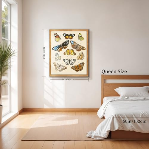 crmotu Butterfly Framed Wall Art, Nature Insect Vintage Canvas Prints Painting, Still Life Neutral Home Decorations, Rustic Aesthetic Pictures Wall Decor Living Room Bedroom Office Cottage, 16x24inch