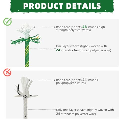 Lopevex BRAIDED POLYESTER ROPE 1/2 Inch Climbing Rope 100 Ft Green - 48 Strands Tree Climbing,1/2In Arborist Rope,Rappelling Rope,Static Nylon Polyester Braided Rope,100Ft Bull Rope thumb #6