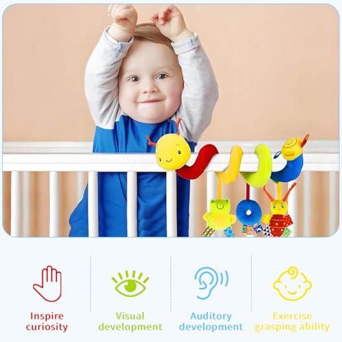 Image of SNOWIE SOFT Caterpillar Crib Toys Stroller Soft Plush Toy Spiral Colorful Baby Toys for 6 to 12 Months Interactive Cartoon Stuffed Crib Ornament Early Educational Activity Babies Sensory Toy