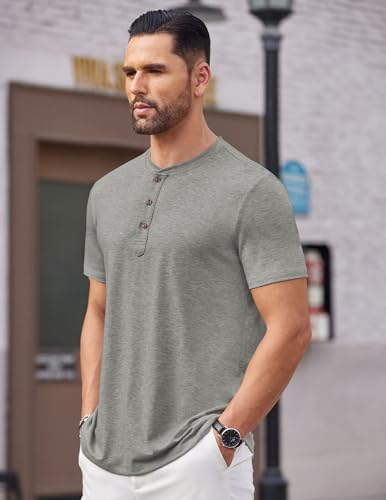 Image of COOFANDY Men's Henley Shirts Short Sleeve Casual Basic Tee Summer Button Henley Soild T Shirts