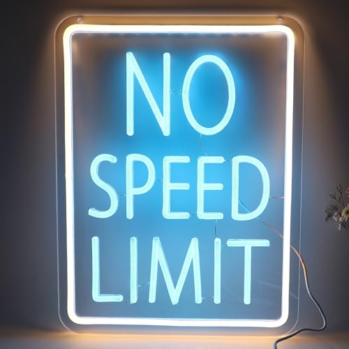 Image of No Speed Limited LED Neon Sign, Cool Garage Sign, Race Cars Themed Bedroom Decor USB Powered Neon Light for Man Cave, Game Room, Teen Boy Decor Bar & Auto Lovers Holiday Birthday Gift