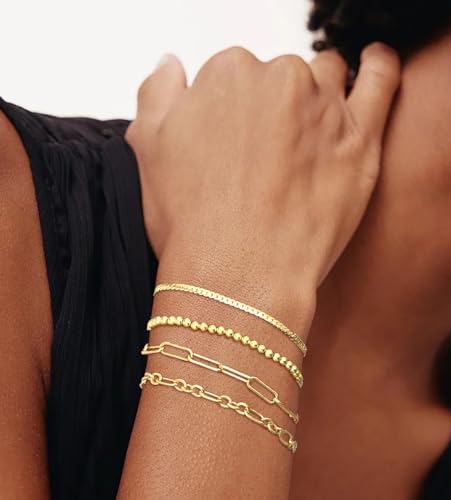 Gold Bracelets for Women, 14K Gold Plated Dainty Bracelets Set, Layered Chain Bracelets Pack Jewelry (Style1-gold) - Thumbnail 2
