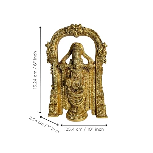 Image of eCraftIndia Golden Brass Tirupati Balaji Idol Lord Venkateswara Murti for Mandir Temple Lord Balaji Statue for Home Decor Car Dashboard