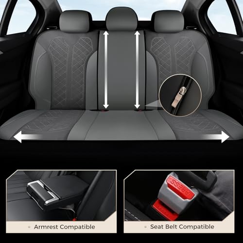 Image of Coverado Automotive Seat Covers Full Set, Luxury Car Seat Covers, Gray Seat Covers, Mesh Design, Driver Seat Protectors, Universal Fit for SUVs, Trucks, Sedans