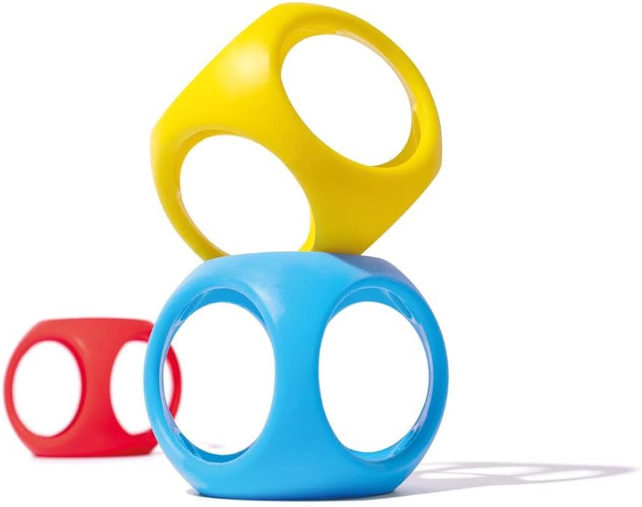 MOLUK 43420 Oibo Gripping and Teething, Play Ball, Stacking Game, Baby Toy from 0+ Months, 3 Pieces, Primary Colours, Yellow, Red, Blue