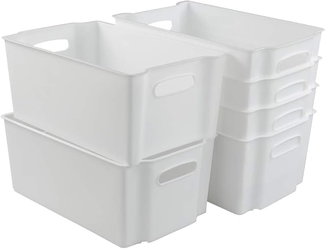 Tyminin Plastic Stacking Open Storage Boxes for Freezer, White, 6 Packs, f