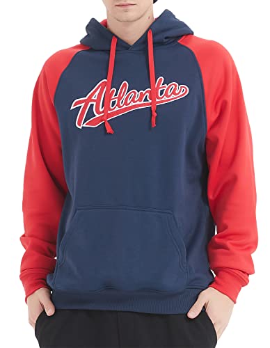 DELUSPTOMAY Mens Atlanta Baseball Team Big Embroidery Hooded Sweatshirt Pullover Casual Hoodie - Navy XXL
