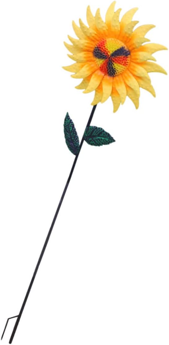 POPETPOP Sunflower Windmill Garden Pinwheel Metal Outdoor Decor Rotating Blades for Garden and Patio Decoration