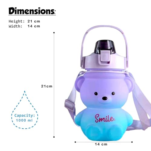 Image of 1 Liter Motivational Sports Gym Bottle Daily water intake with Time Markings BPA-Free. Leak proof For adults For Gym, Travel And office - (Green Purple)
