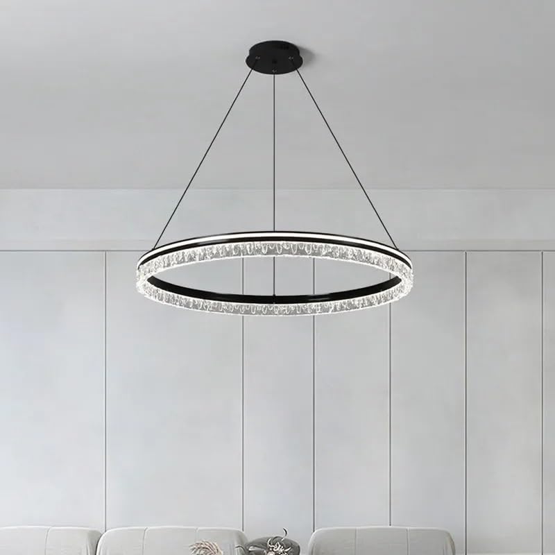 Lustre LED annulaire acrylique 60cm blanc froid pour salon et cuisine