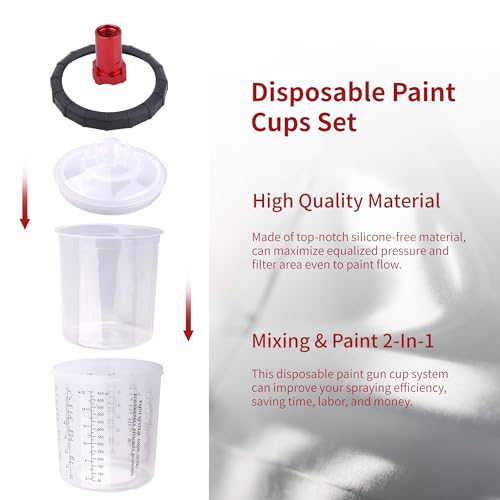 Zeinlenx 2008-4-RED Hvlp Spray Gun With 10Pcs 600Ml Disposable Paint Cups, Automotive Gravity Feed Spray Gun Kit thumb #5