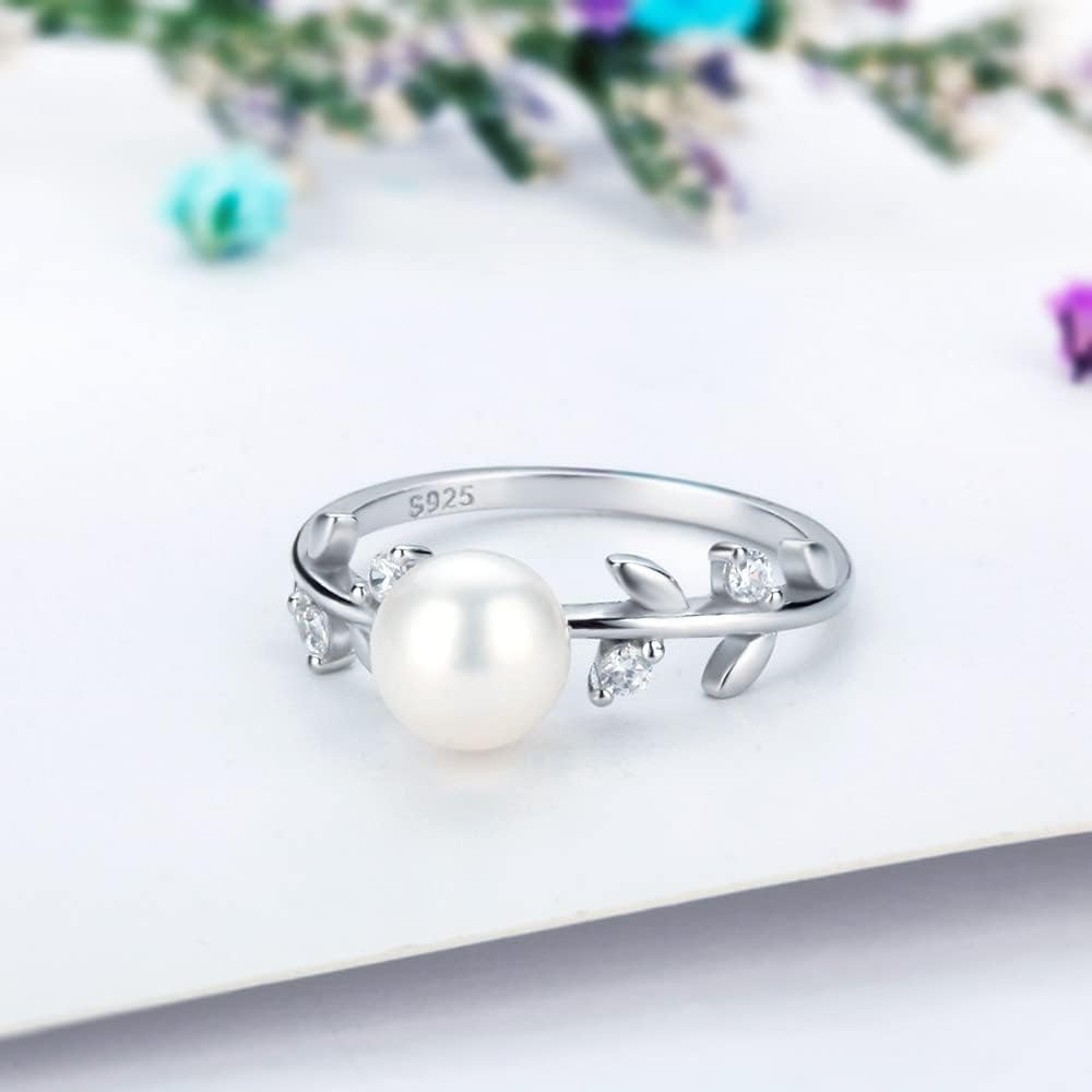 925 Sterling Silver Leaf Cubic Rings for Pearl Jewelry Making, Design Ring Fittings/Settings/Mountings for Women - Image 4