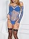 Mingnos Sexy Mesh Glitzer Body Damen Langarm Netzbody Rave Featival Party Outfit Durchsichtig Dessous Netz Oberteil Blau