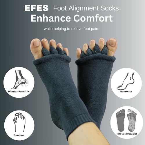 Image of EFES Cotton Foot Alignment Socks for Women and Men, 5 Toe Separators for Hammer Toes, Plantar Fasciitis, Bunion Corrector and Foot Pain Relief