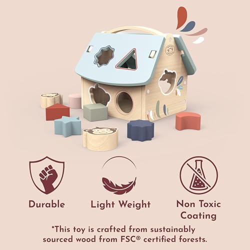 Image of Speedy Monkey House Shape Sorter with 8 Blocks, Fun Colors, Shapes, Monkey Character, Wooden Toy, Non-Toxic Paint, Enhances Learning, Ideal for Kids | 8 blocks, monkey character, sorting & stacking toys, montessori toys, shape recognition, fine motor skill, cognitive learning