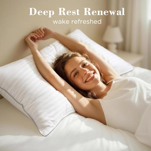 Image of viewstar Bed Pillows Queen /Standard Size Set of 2, Firm Down Alternative | Bedding, Hotel Quality, Fluffy, Oeko-Tex Certified, Plump Filling, Machine Washable, for Side Back Sleepers, Striped White