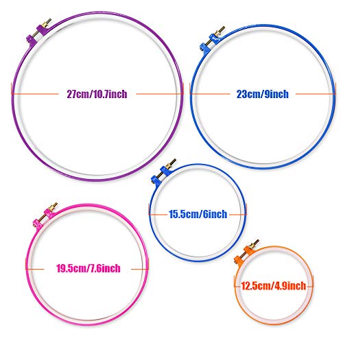 5Pcs Embroidery Hoop Plastic Circle Cross Stitch Hoop Ring 3.4 Inch To 10 Inch For Art Craft Handy Sewing Diy Favor Embroidery And Cross Stitch Decoration #TOP1