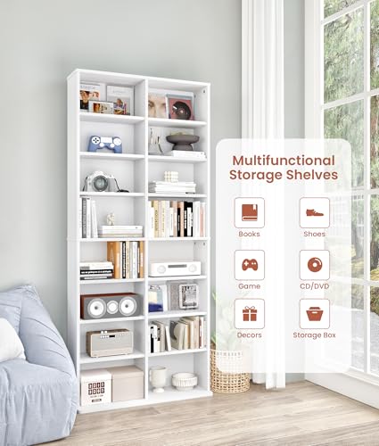 VPSMAT DVD Tower Storage Rack, 16-Shelf Media Storage Shelves with Adjustable Shelves 8-Tier DVD Stand Tower for Living Room Home Office - Thumbnail 5