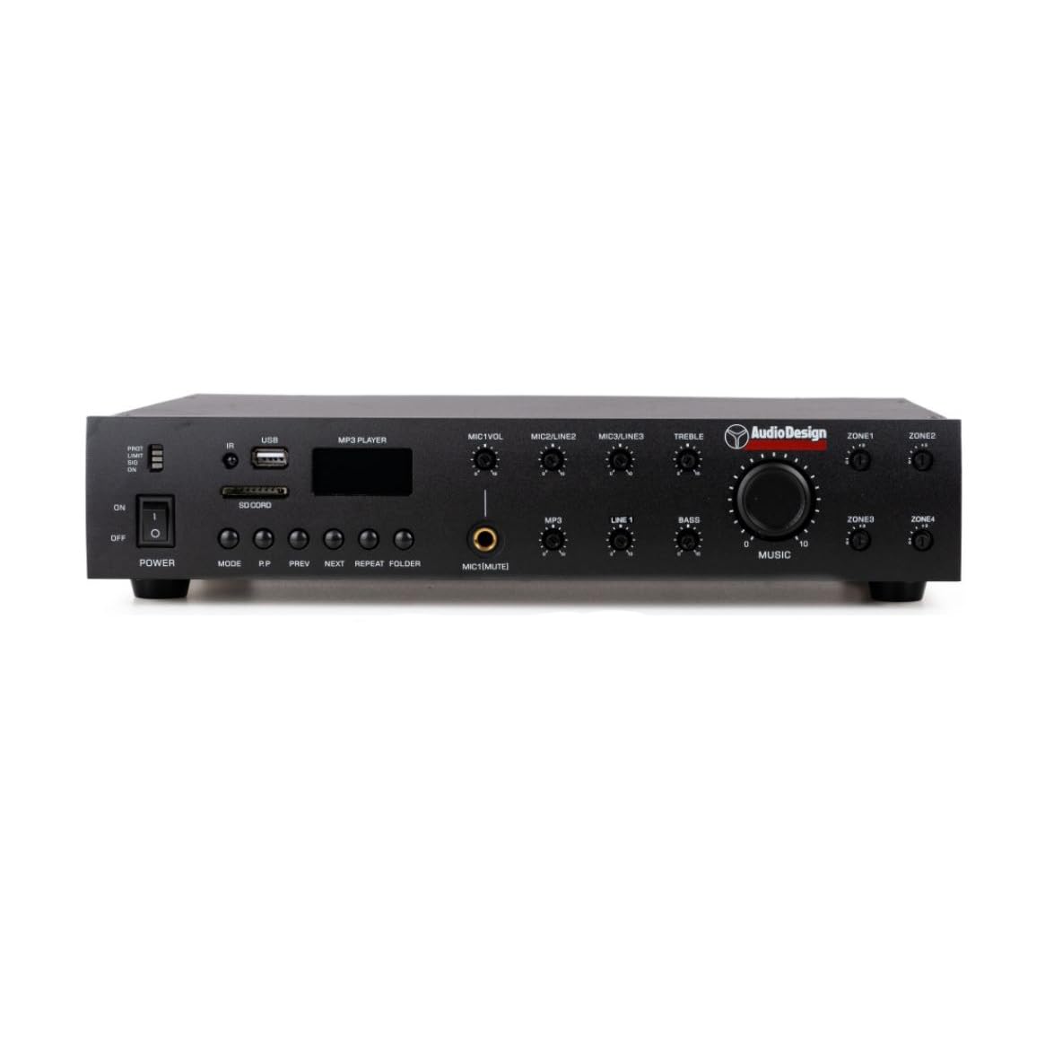 Amplificatore PA 4 Zone, 2 ingressi Mic e Aux, Amplificatore Audio Bluetooth e Scheda SD