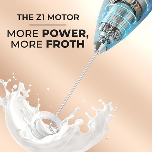 Image of Zulay Kitchen Powerful Milk Frother Wand With Duracell Batteries - Ultra Fast Handheld Drink Mixer - Electric Whisk Foam Maker for Coffee, Lattes, Cappuccino & Matcha - Z1 Motor - Deep Sea