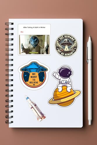 Image of Mission to Space Theme Vinyl Stickers, Waterproof Self Adhesive Decals for Laptop, Journal, Guitar, Mobile Phone, Multicolour, Pack of 50