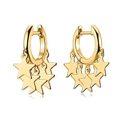 Myears Women Gold Huggie Hoop Earrings Star Tassel Dangle Drop 14K Gold Filled Small Boho Beach Simple Delicate Hypoallergenic Jewelry Gift #TOP26