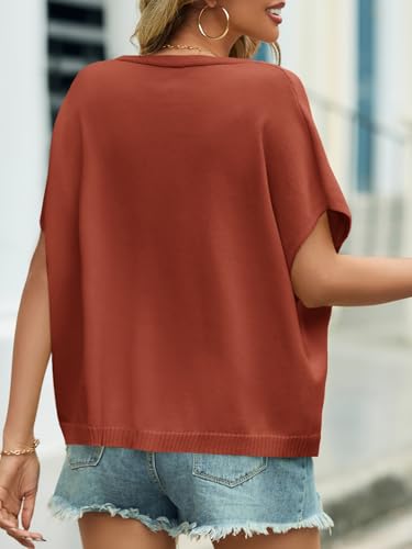 Image of Saodimallsu Womens Summer Oversized Cardigans Batwing Short Sleeve Lightweight Button V Neck Casual Knit Sweater Tops