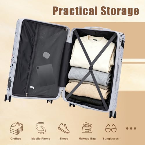 Image of Hardside Luggage Sets, Lightweight Stripes Suitcase with Spinner Wheels, Black-PC