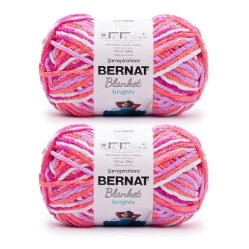 Image of Bernat Blanket Brights 300g Neon Sherbet Yarn - 2 Pack of 300g /10.5oz - Polyester - 6 Super Bulky - Knitting /Crochet