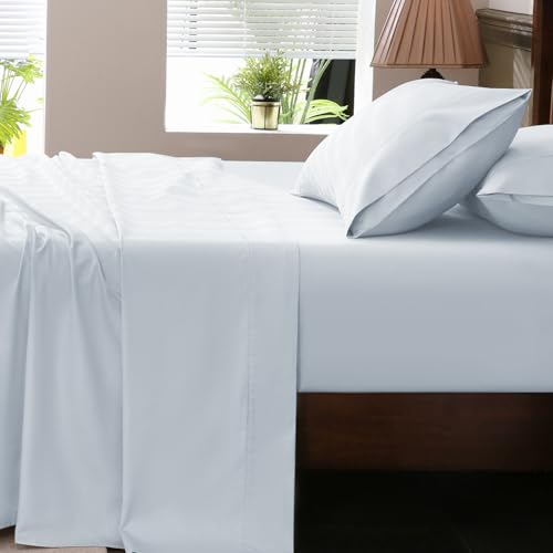 Image of Extra Deep Pocket Queen Sheets 18-24 Inch 100% Egyptian Cotton 1000 Thread Count Sateen Weave Soft Breathable 4 Pieces(Queen,Light Blue)