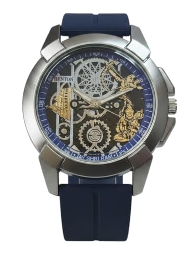 Image of Shree Ram Skeleton Watch, Ayodhya Mandir Theme, Mechanical Look Quartz, Stainless Steel Metal Bracelet, Round Dial with Deity Engraving for Man and Boyes