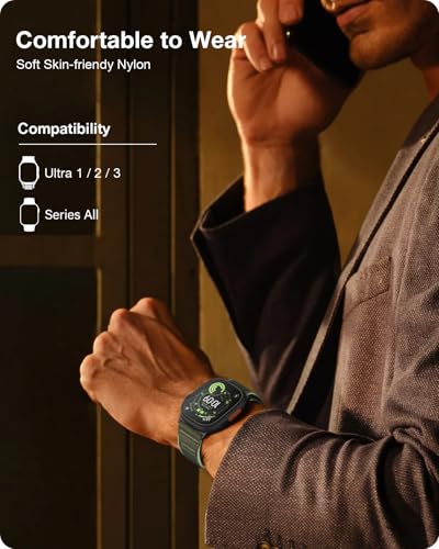 Image of MRAIN-H Nylon Leather Design Compatible with Apple Watch Bands for Men Women Ultra 3 2 1 Series 11 10 9 8 7 6 5 4 SE 3 2, Soft Stretchy Sport Band for iWatch 49mm 46mm 45mm 44mm