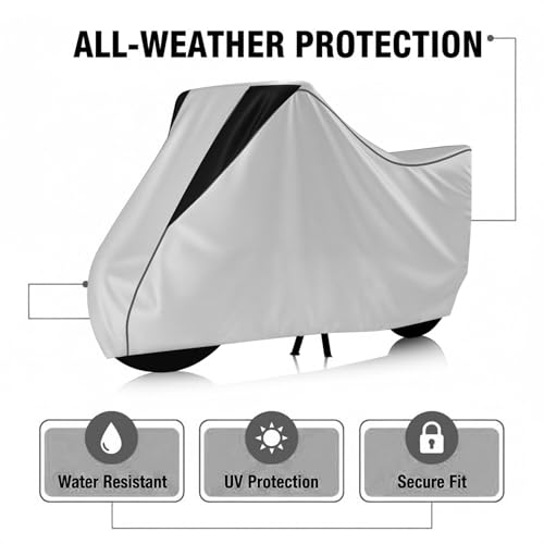 Image of Motorcycle Bike Body Cover for Outdoor Use - Heavy Fabric Water Resistant Two Wheeler Cover with UV, Dust & Rain Protection Compatible for Classic 350