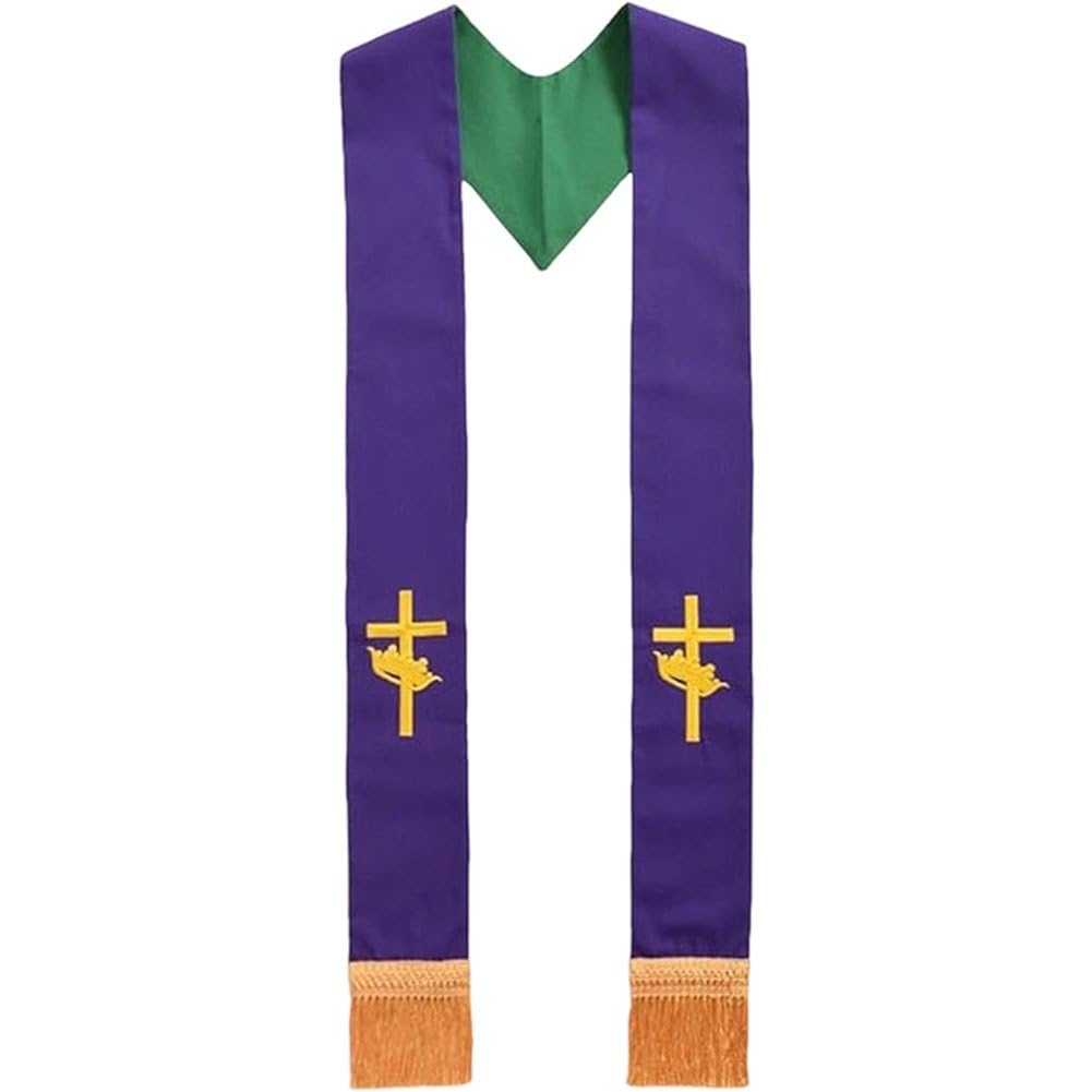 Luxylei Double Sided Clergy Stole with Tassels Church Clergy Stole Church Religious Scarf for Officiant Priest Robe Accessories