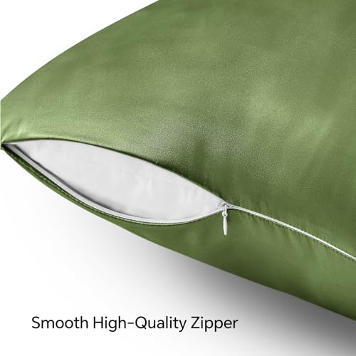 BEDELITE Satin Pillowcase with Zipper, Cedar Green King Size Pillow Cases Set of 2, Super Soft and Cooling Similar to Silk Pillow Cases, Gift for Women Men(20x40 Inches)
