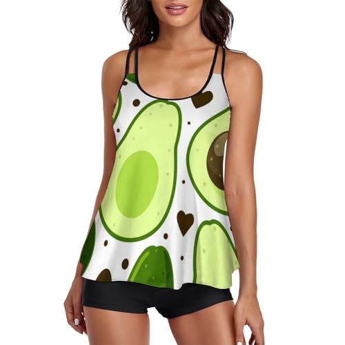 Tankini avocat vert pour femme avec short de garçon et robe de plage intégrée