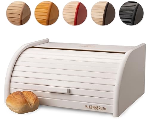 FALKENBERGER Brotkasten aus Holz Buche Weiß 39x29x18cm Rollbrotkasten traditionell Brotbox mit Roll-Deckel Handmade