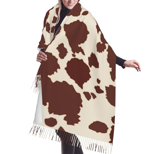 Brown Milk Cow Print Imitation Cashmere Tassel Scarf Winter Scarf Autumn Softest Classic Warm